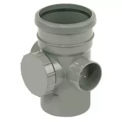 FloPlast Push-Fit 2-Boss Single Socket Access Pipe Single Socket Grey 110mm